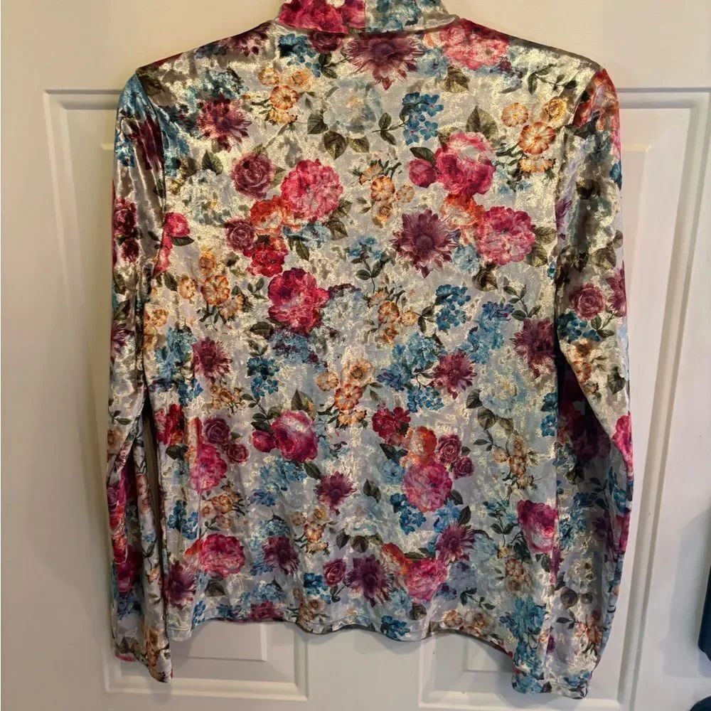 American Eagle Outfitters Velvet Multicolor Floral Long Sleeve Top - Picture 4 of 6